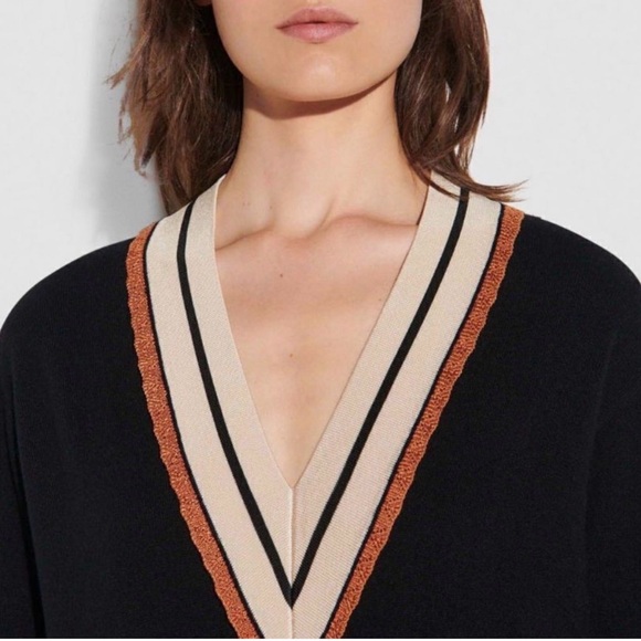 Sandro Paris Colle Sweater Wool Cashmere Black V-neck women’s size 2 - Picture 3 of 11